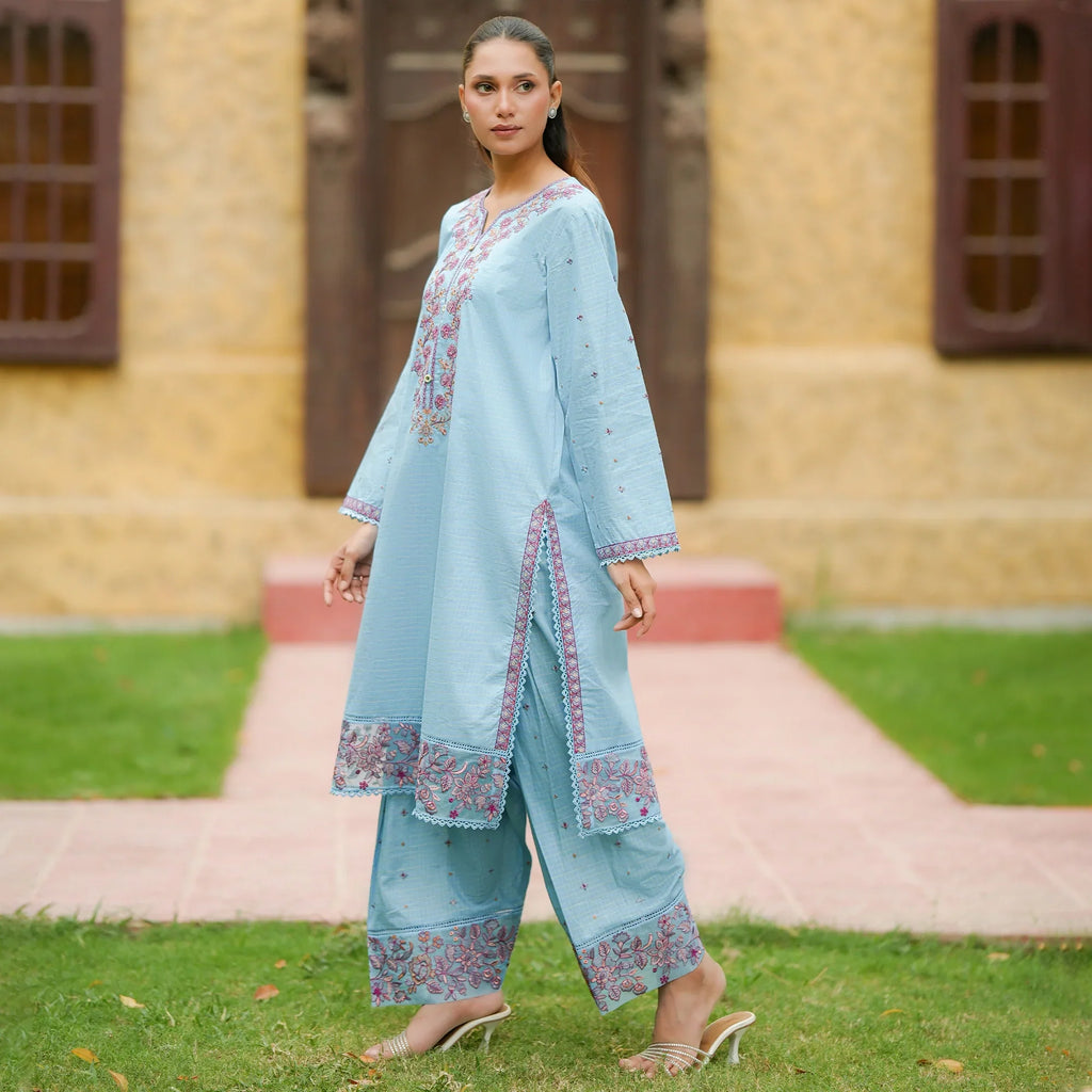 Afsana | Powder Blue Embroidered Lawn 3-Piece