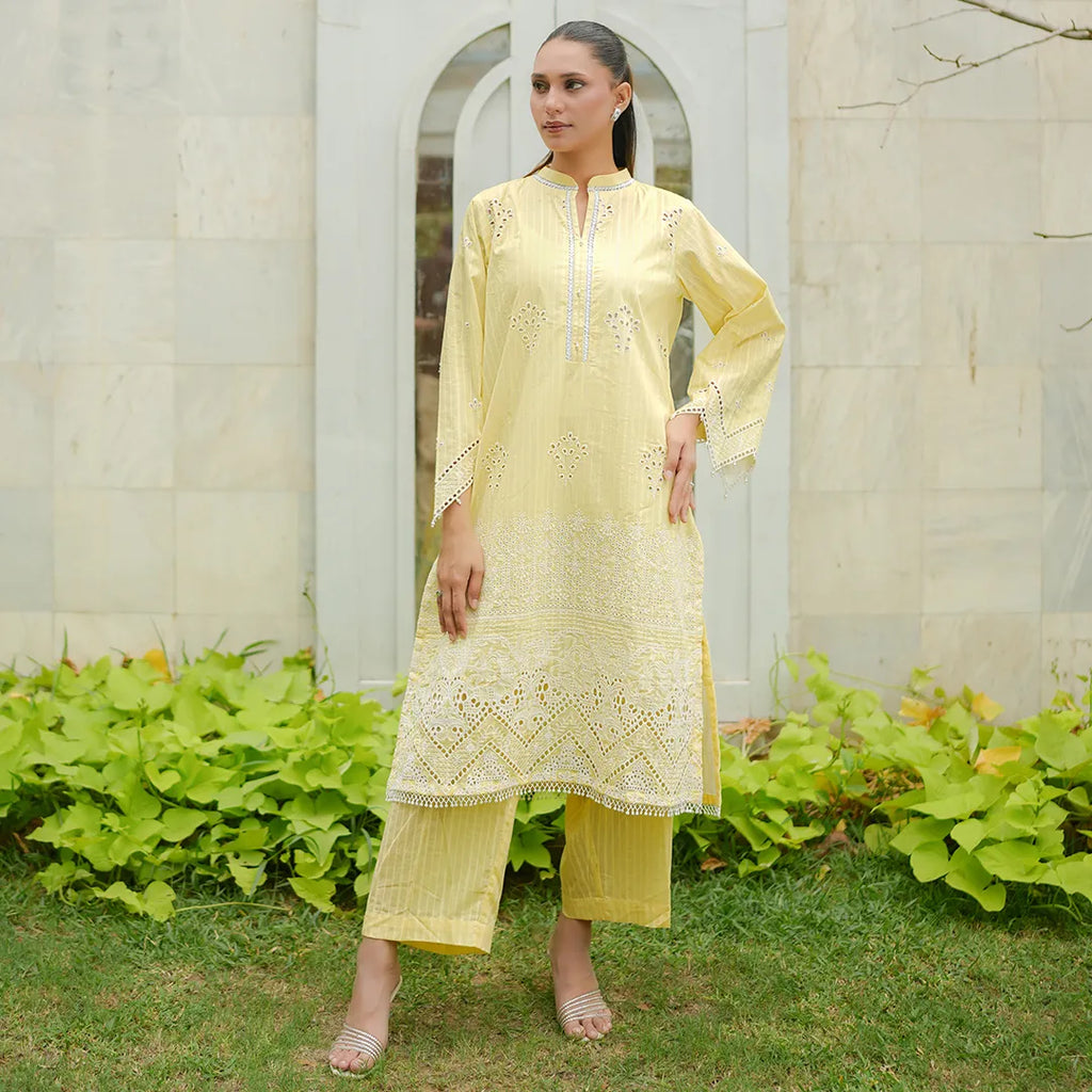 Kesar – Yellow Schiffli 3-Piece Outfit