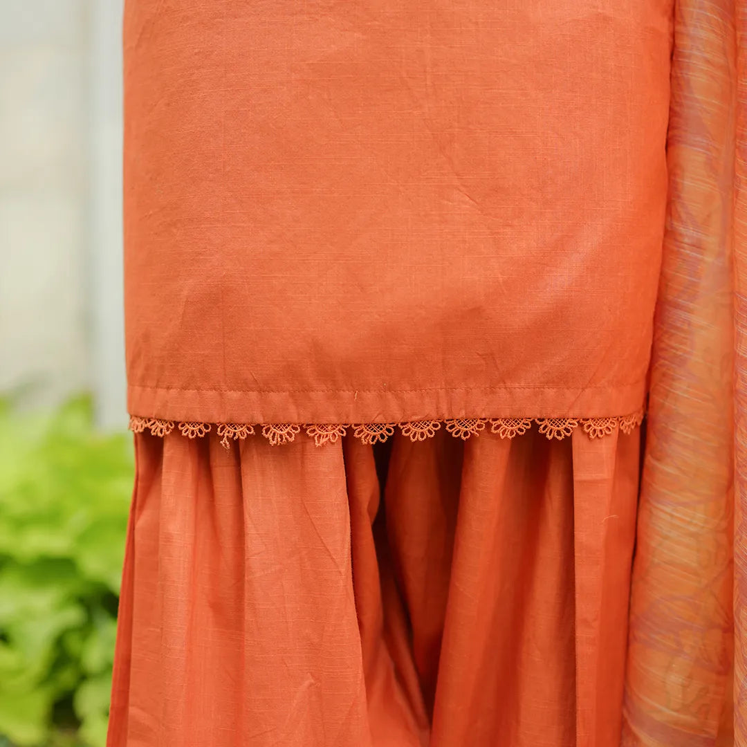 Surkhab – Orange Schiffli 3-Piece Outfit