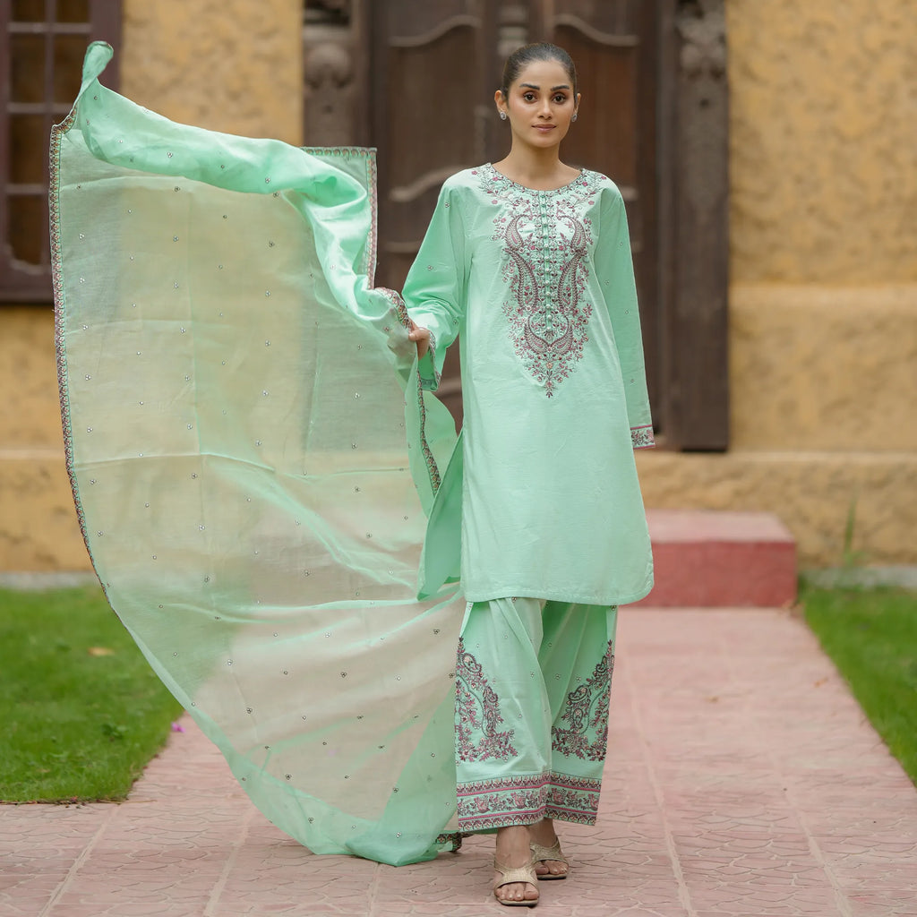 Nageen | Mint Green Embroidered Lawn 3-Piece