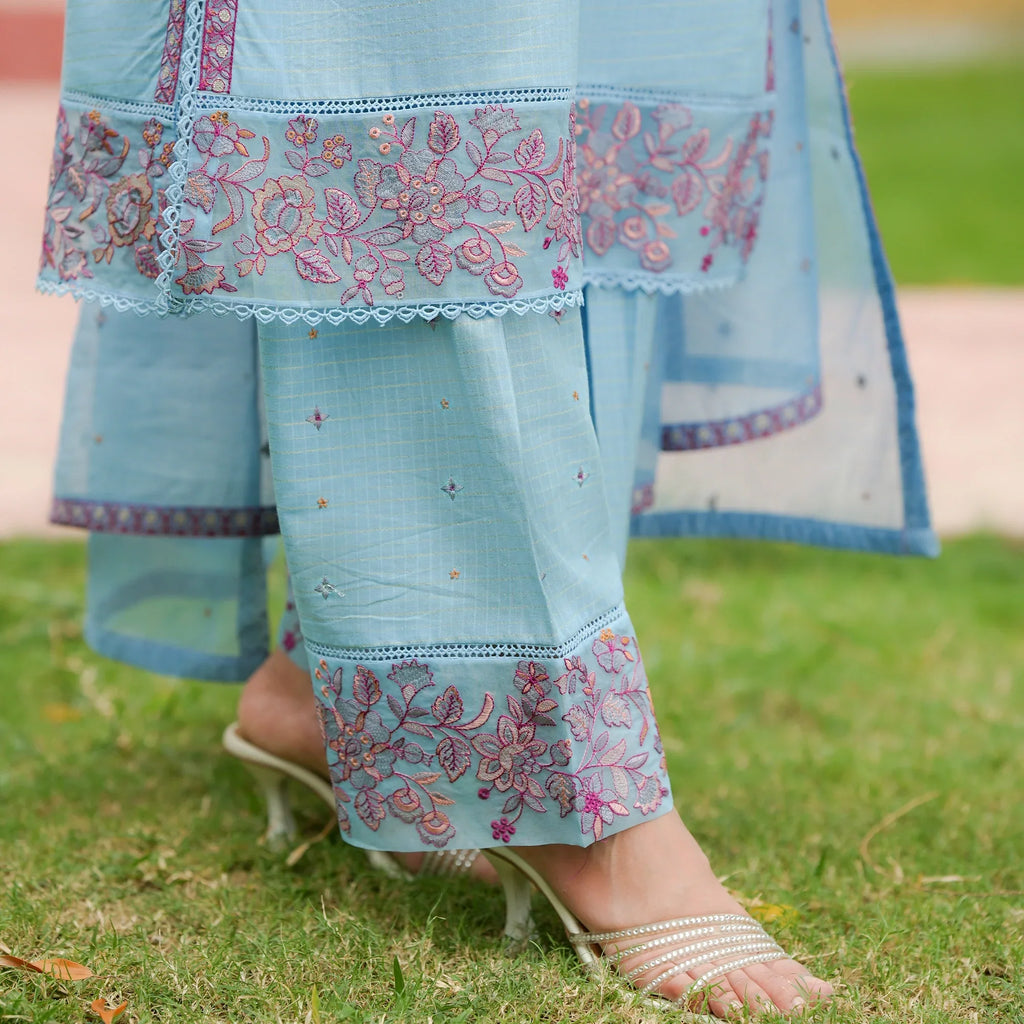Afsana | Powder Blue Embroidered Lawn 3-Piece