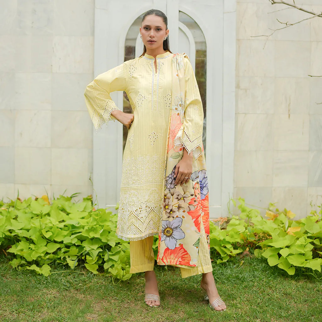 Kesar – Yellow Schiffli 3-Piece Outfit