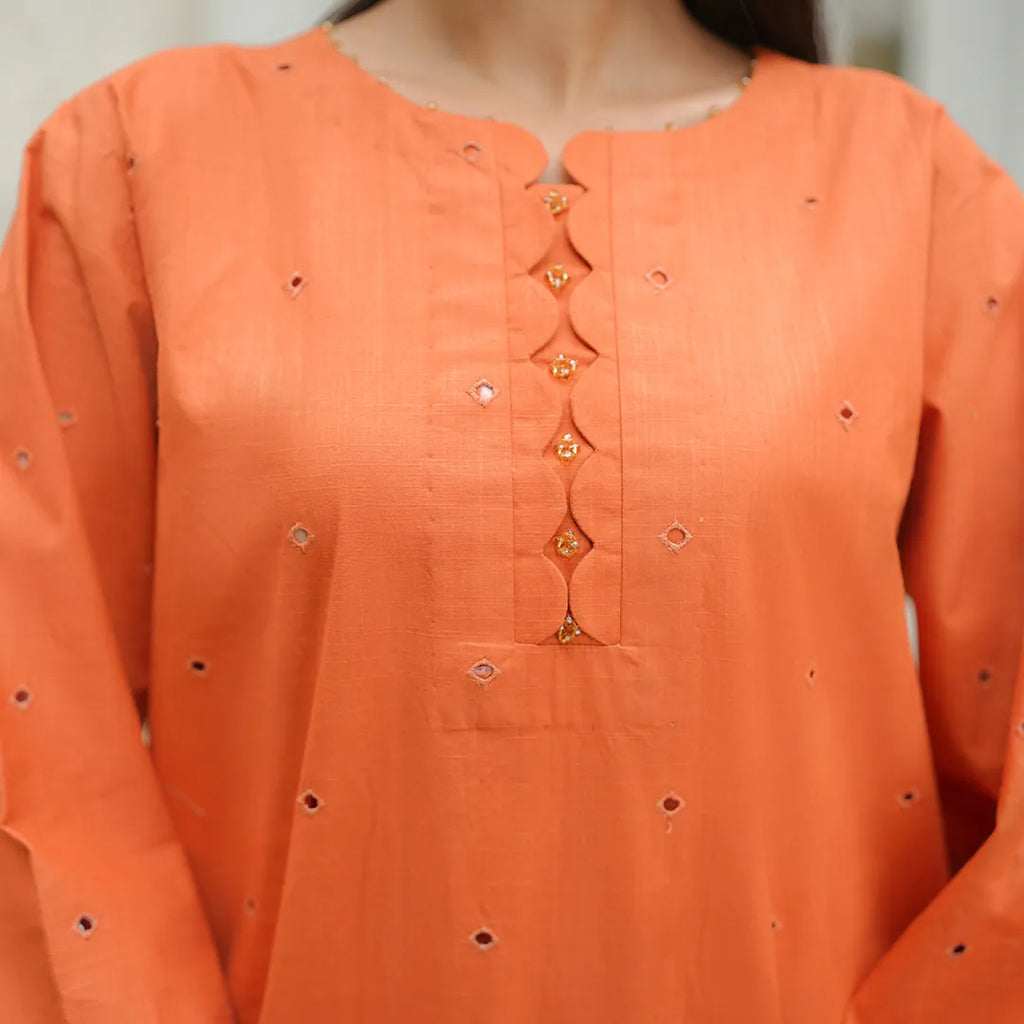 Surkhab – Orange Schiffli 3-Piece Outfit