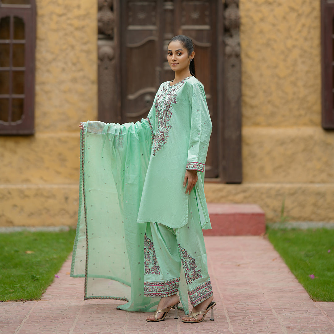 Nageen | Mint Green Embroidered Lawn 3-Piece