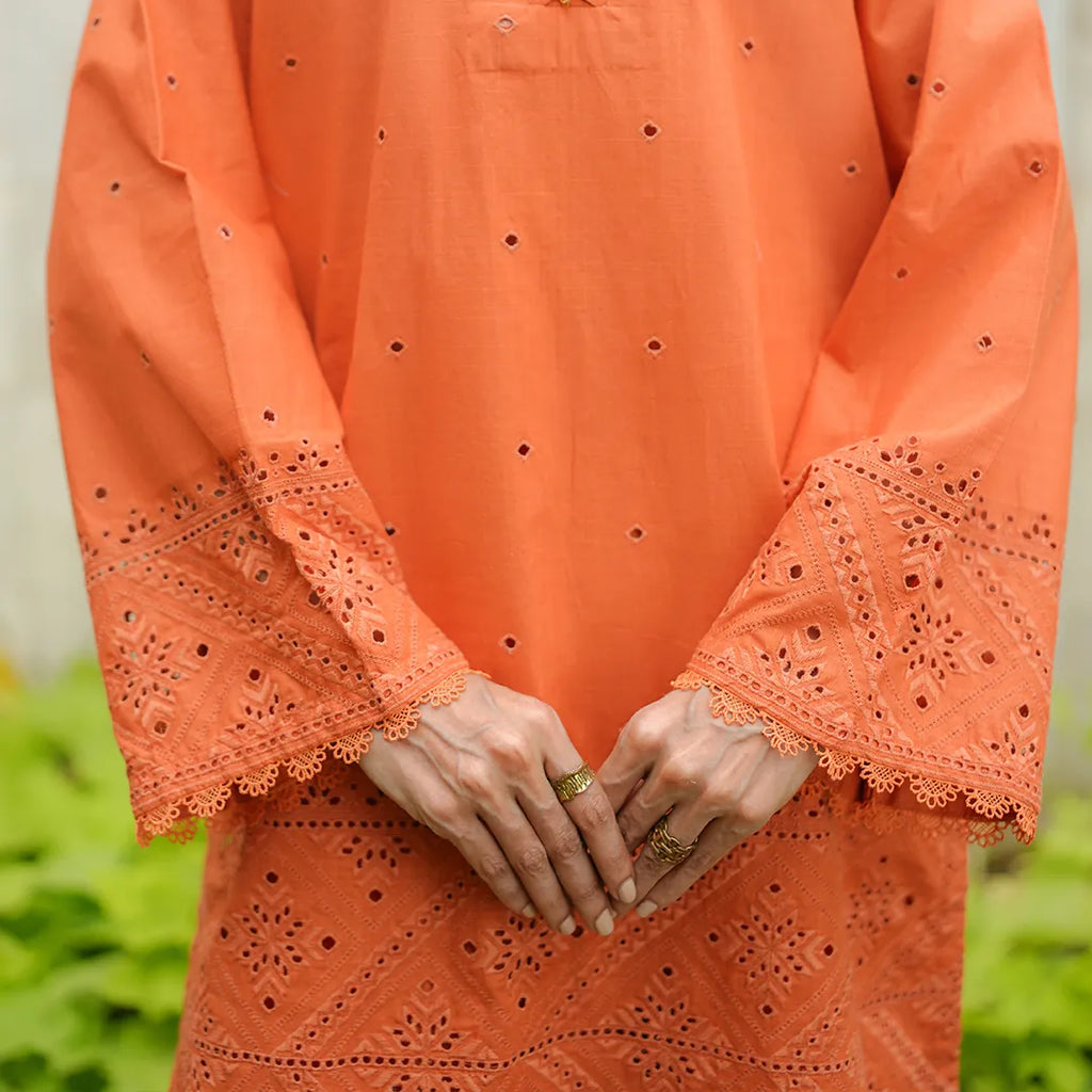 Surkhab – Orange Schiffli 3-Piece Outfit