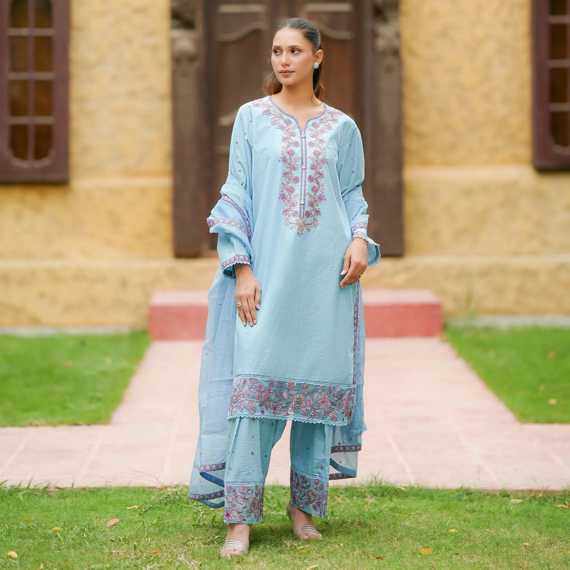 Afsana | Powder Blue Embroidered Lawn 3-Piece