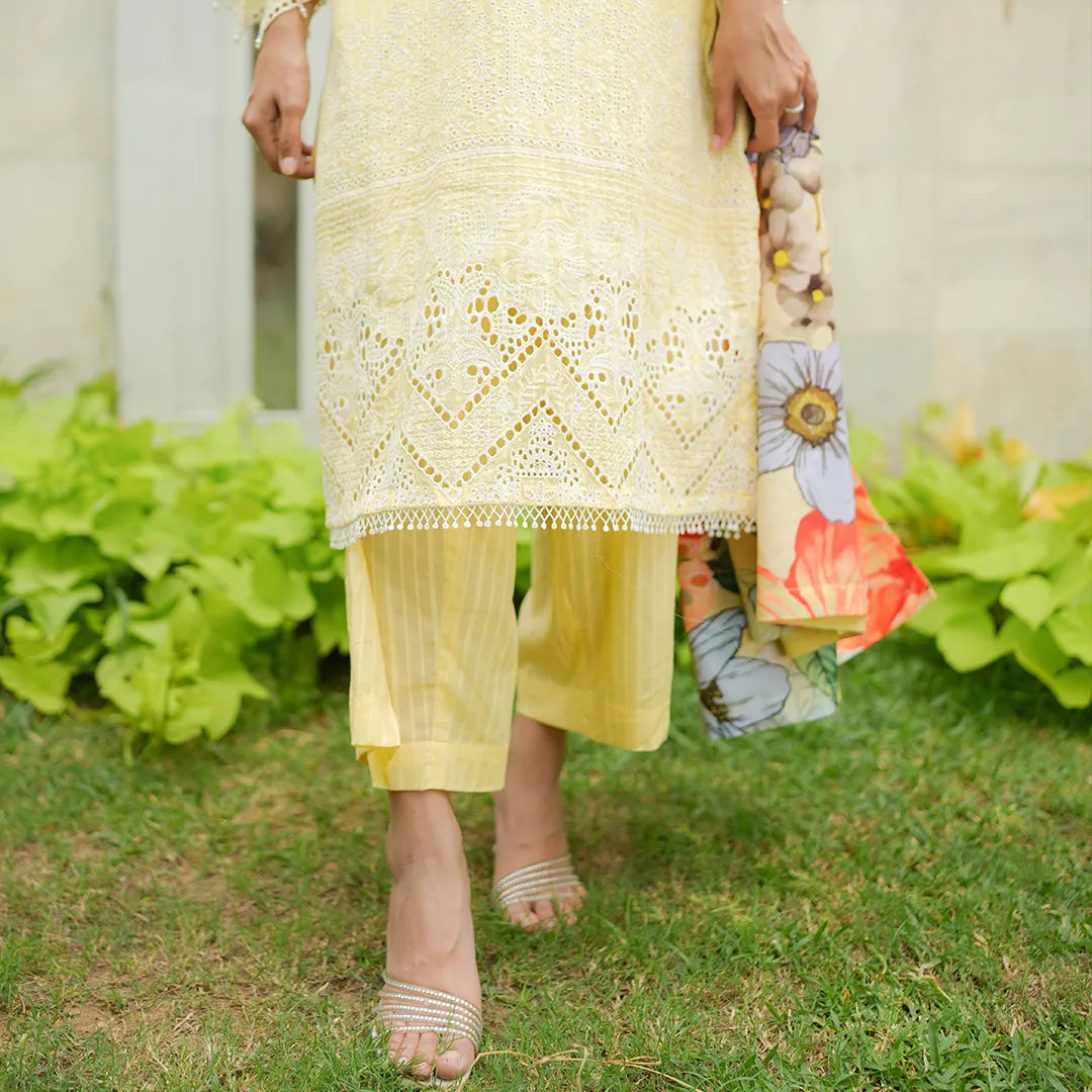 Kesar – Yellow Schiffli 3-Piece Outfit