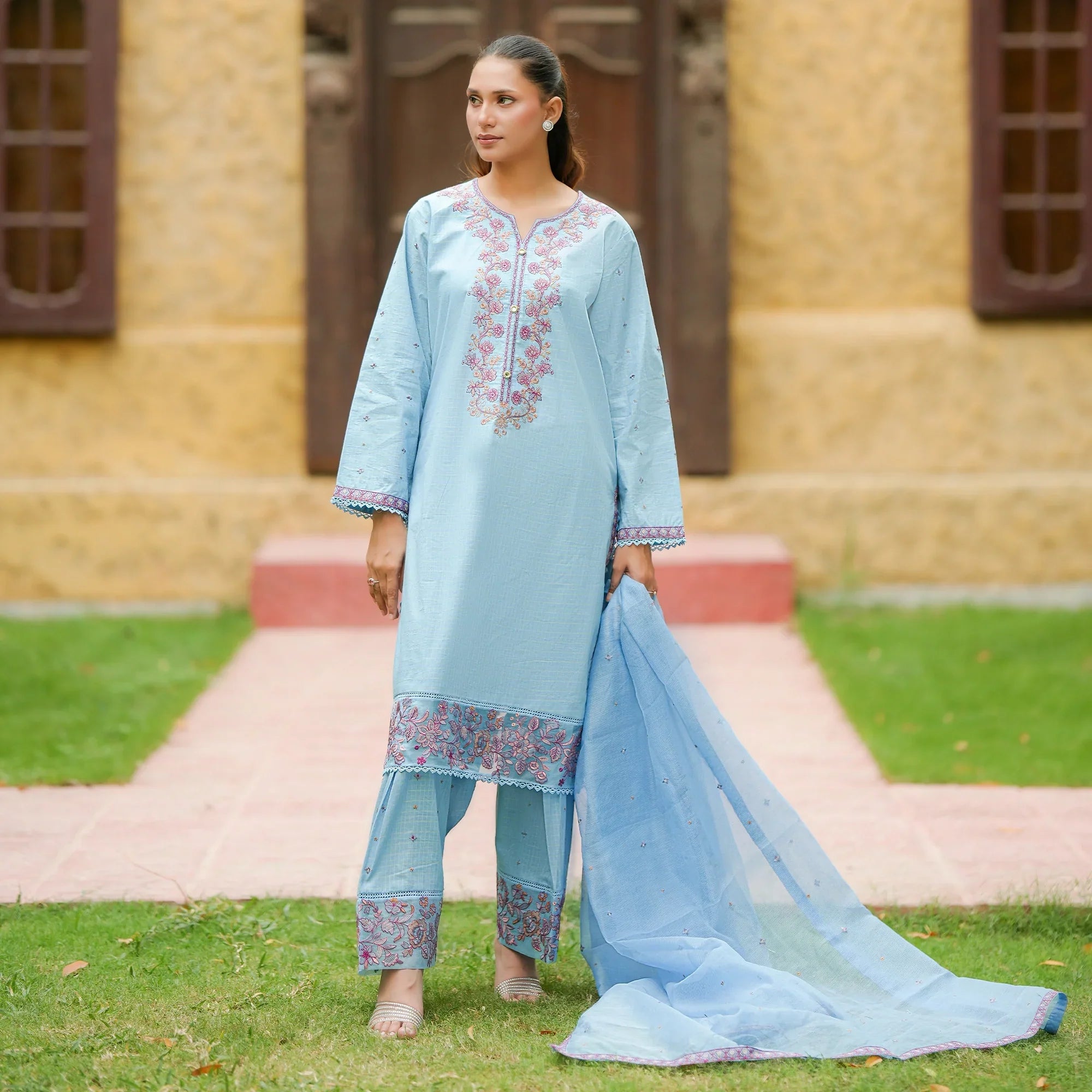 Afsana | Powder Blue Embroidered Lawn 3-Piece