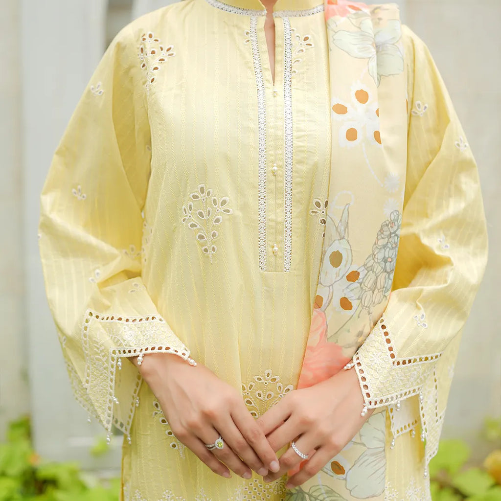 Kesar – Yellow Schiffli 3-Piece Outfit
