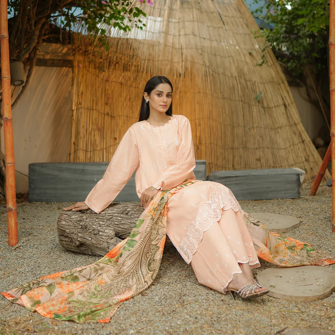 Gulbahar – Peach Schiffli 3-Piece Outfit