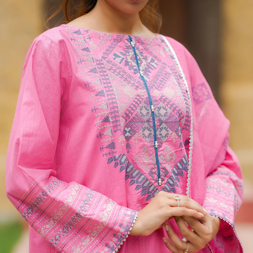 Gulnaar | Pink Embroidered Lawn 3-Piece