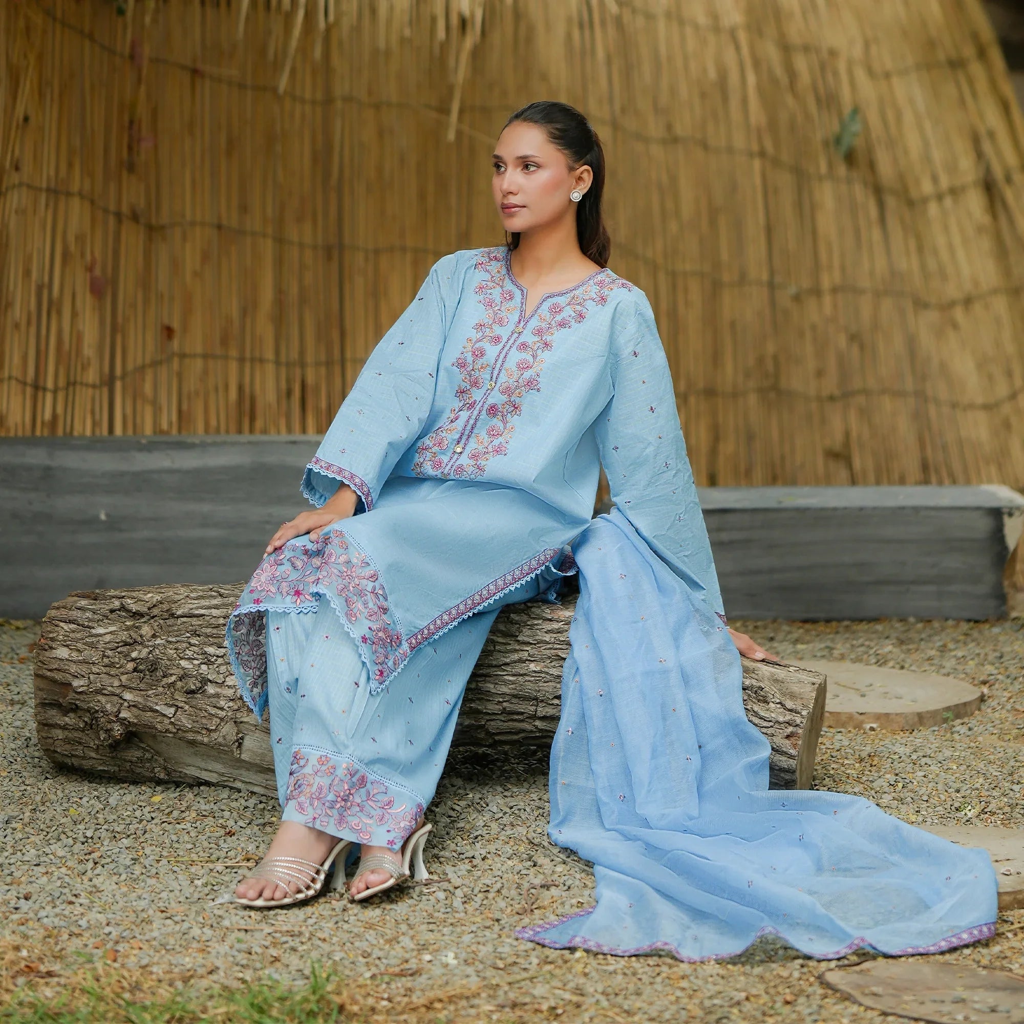 Afsana | Powder Blue Embroidered Lawn 3-Piece