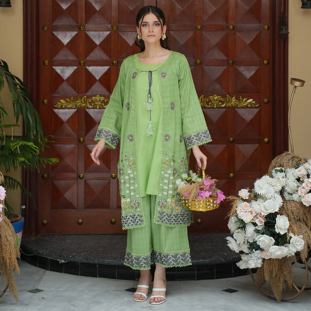 SHABNAM – Lime Green Embroidered 2-Piece Suit