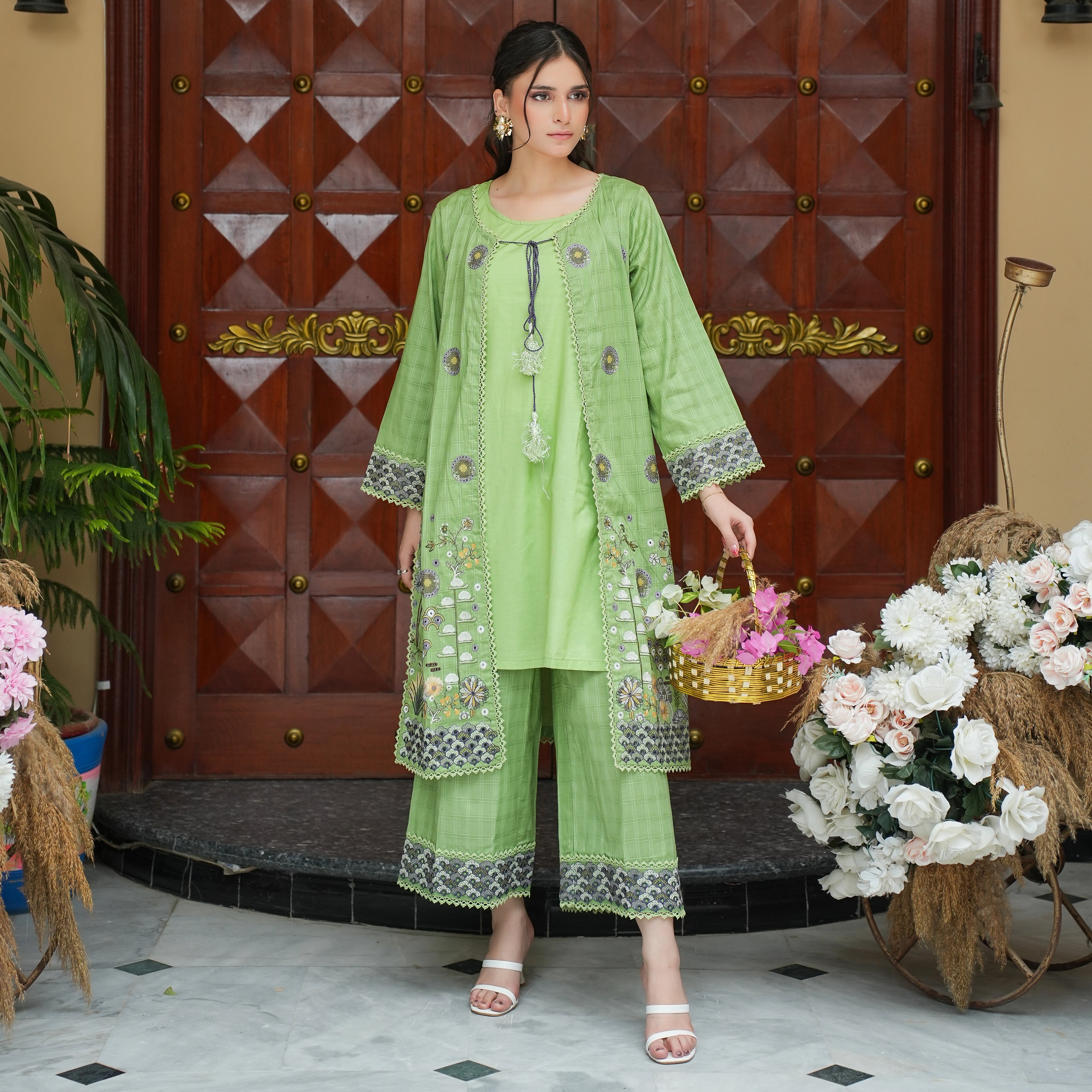 SHABNAM – Lime Green Embroidered 2-Piece Suit