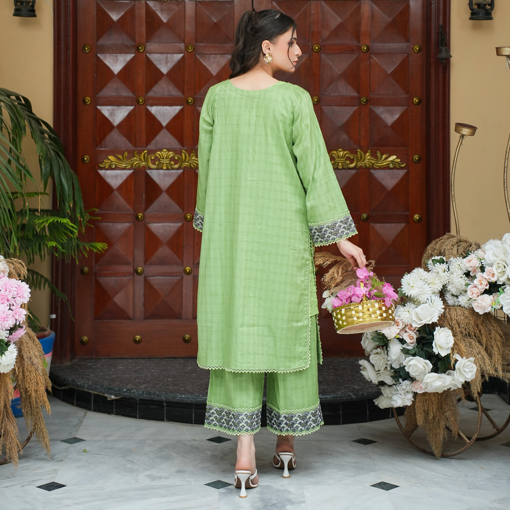 SHABNAM – Lime Green Embroidered 2-Piece Suit