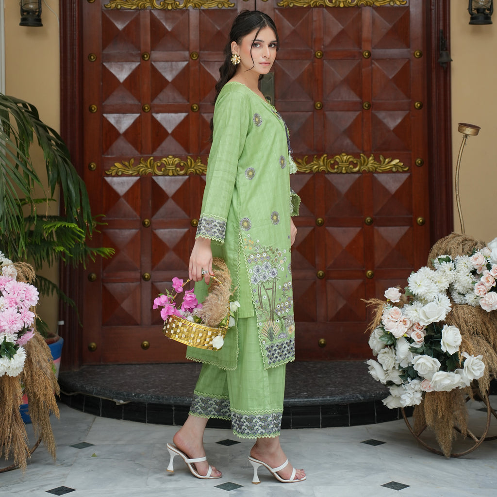SHABNAM – Lime Green Embroidered 2-Piece Suit