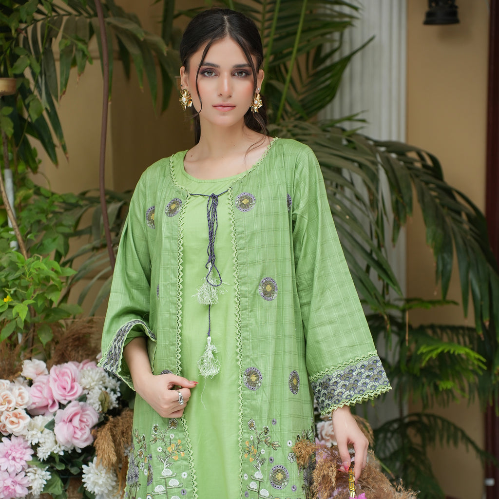 SHABNAM – Lime Green Embroidered 2-Piece Suit