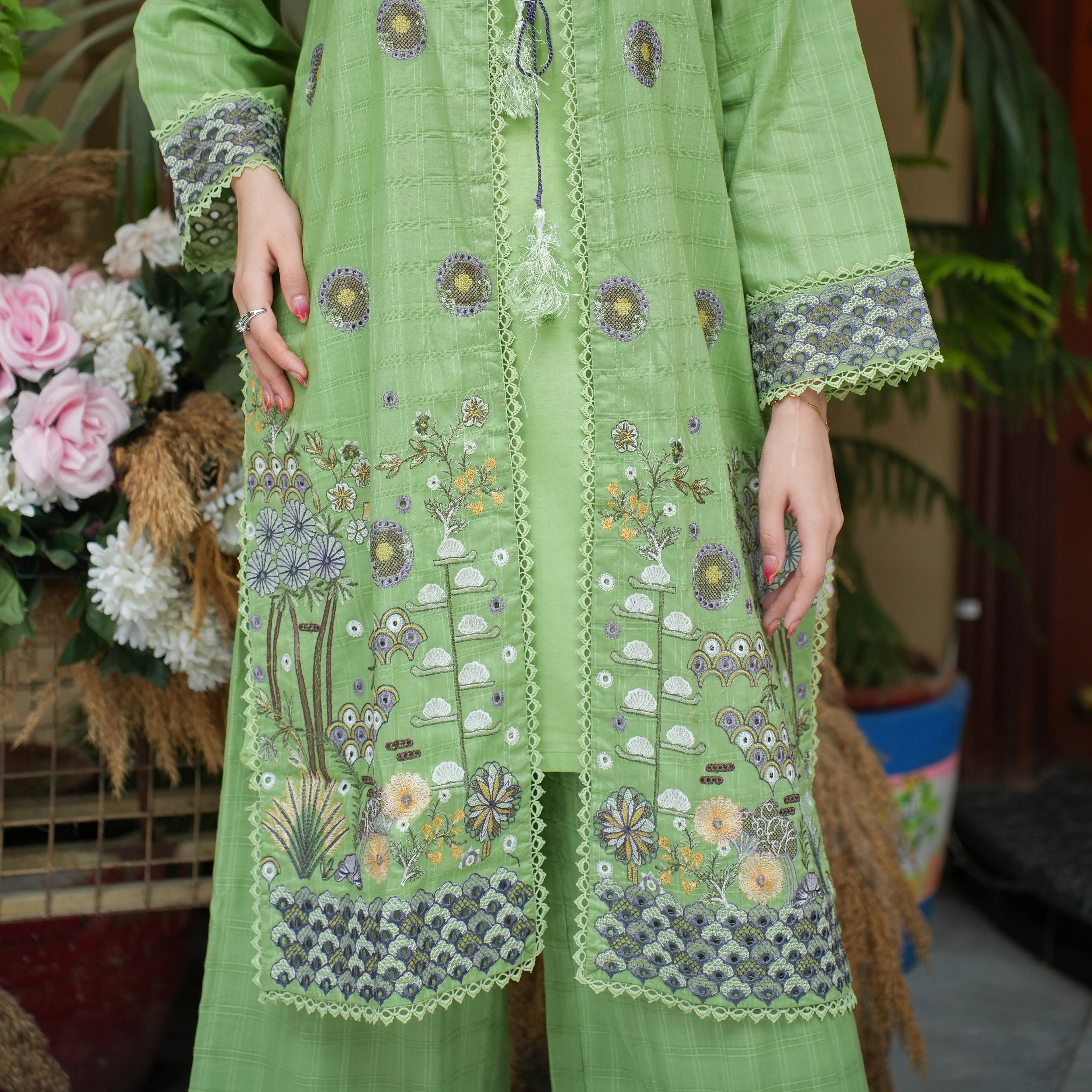 SHABNAM – Lime Green Embroidered 2-Piece Suit