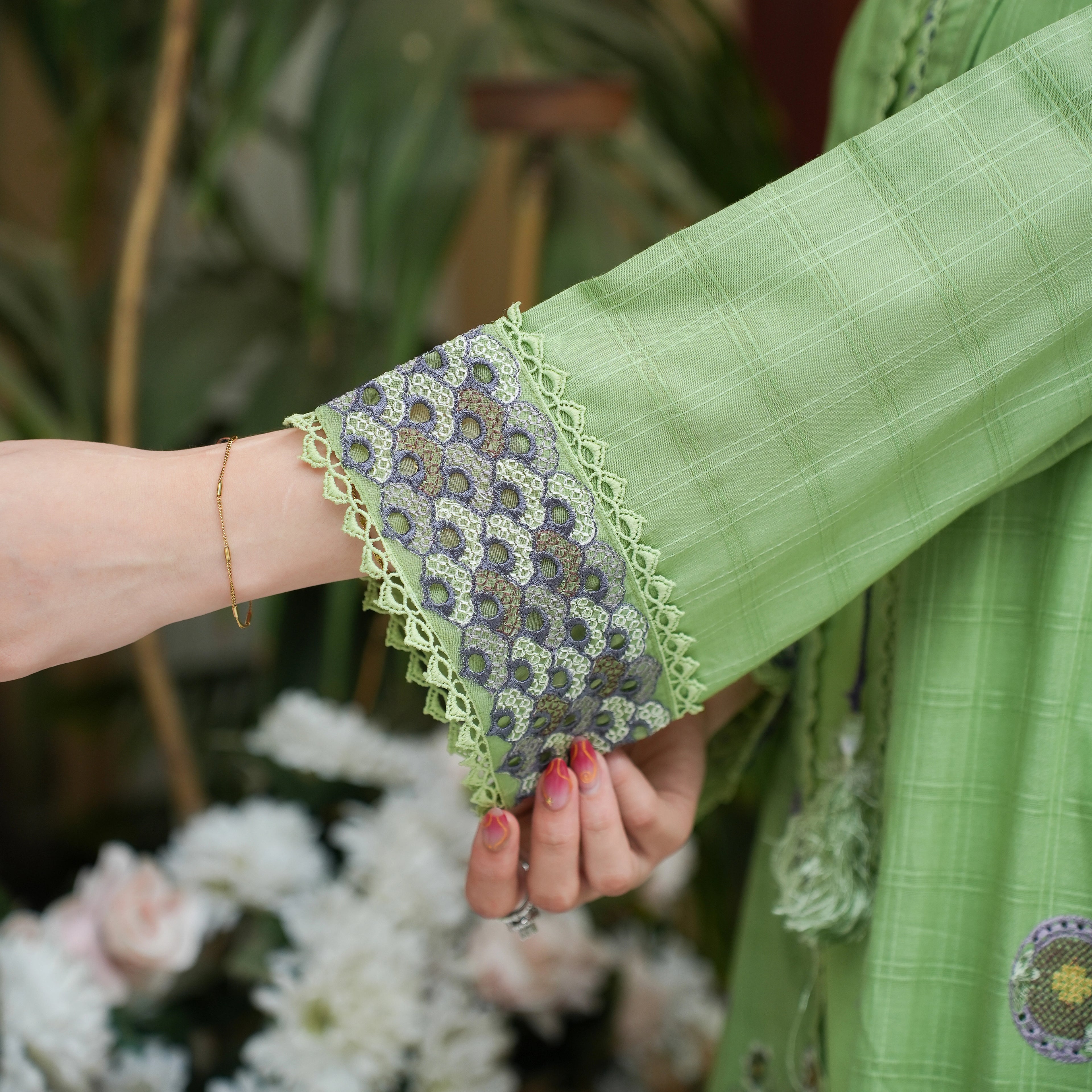 SHABNAM – Lime Green Embroidered 2-Piece Suit