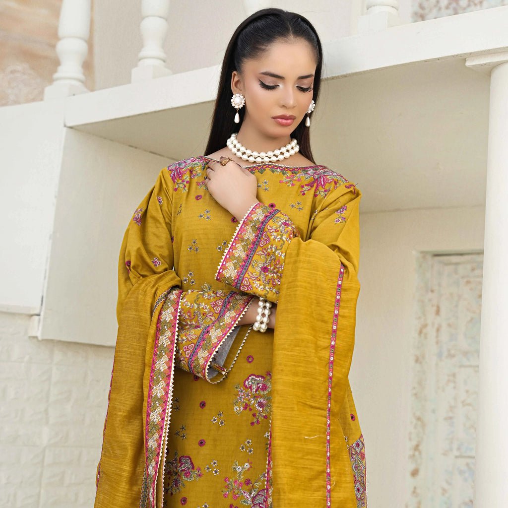 GHAZAL | Mustard Yellow Floral 3-Piece Suit