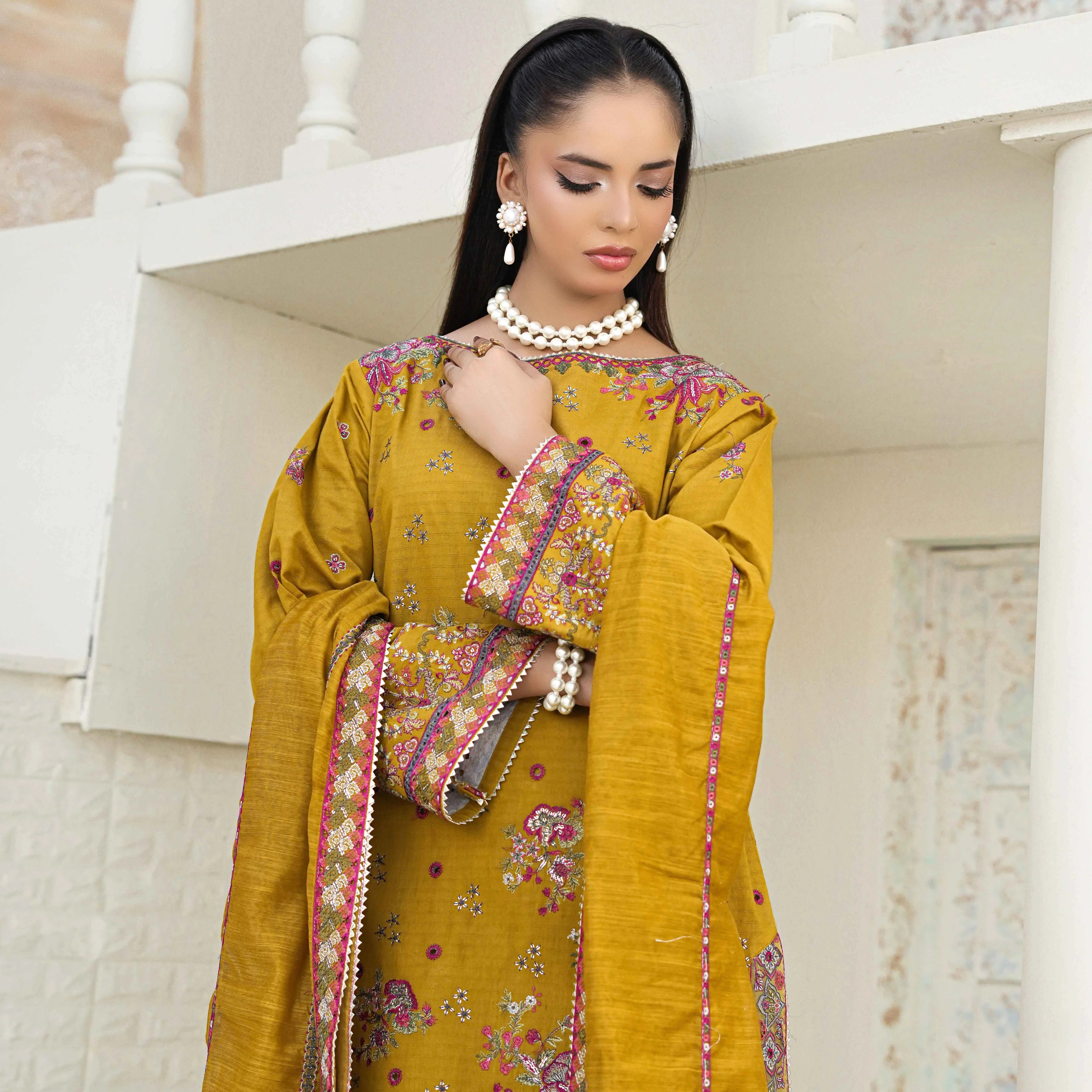 GHAZAL | Mustard Yellow Floral 3-Piece Suit