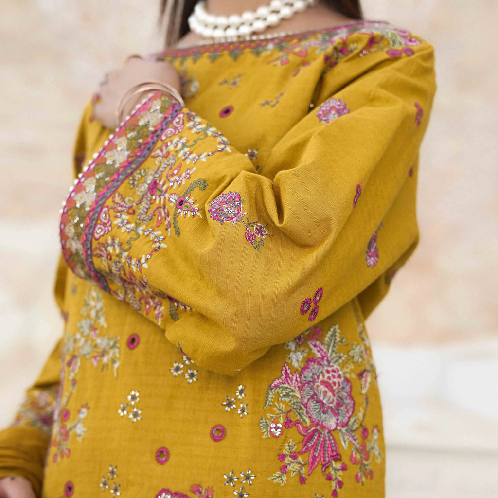 GHAZAL | Mustard Yellow Floral 3-Piece Suit
