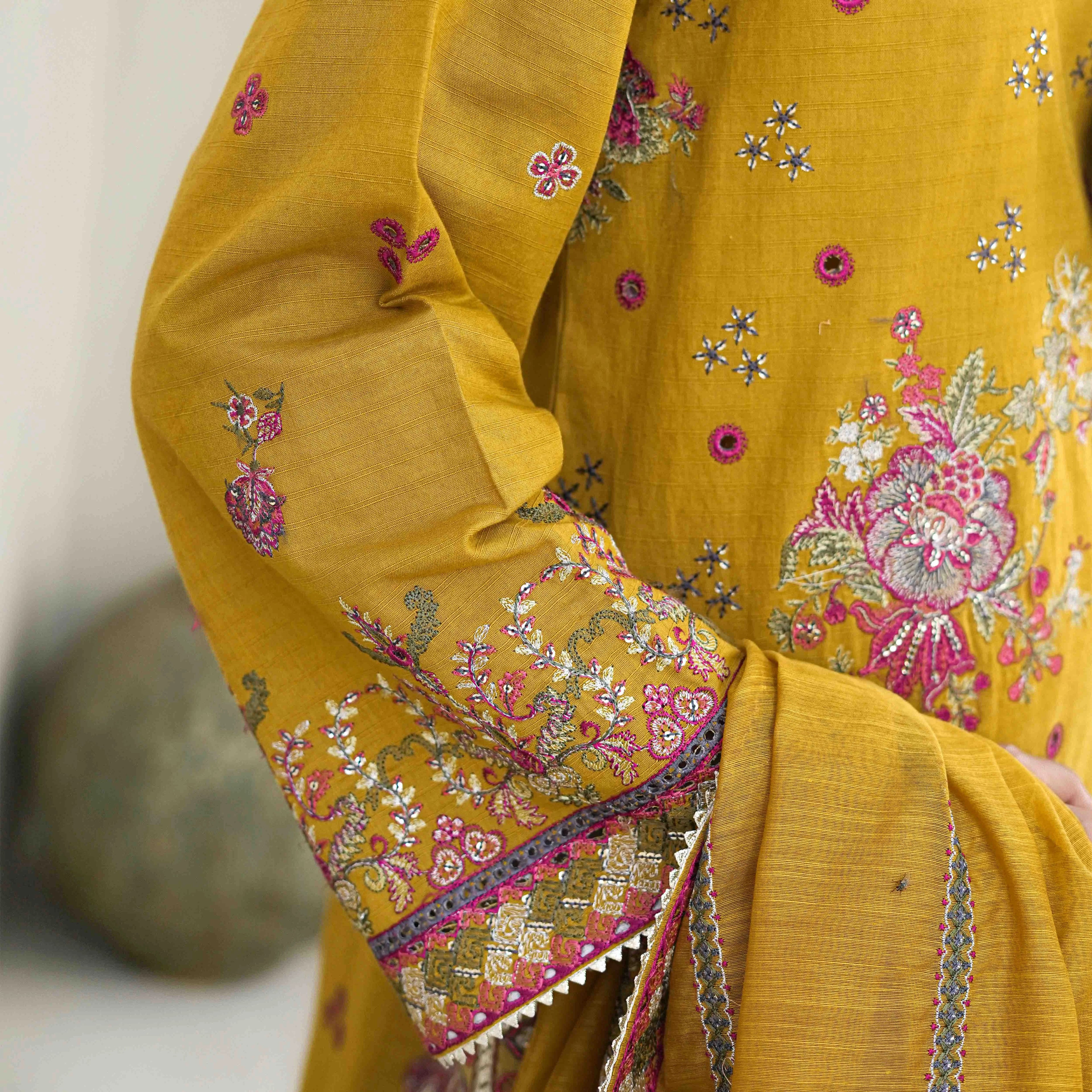 GHAZAL | Mustard Yellow Floral 3-Piece Suit