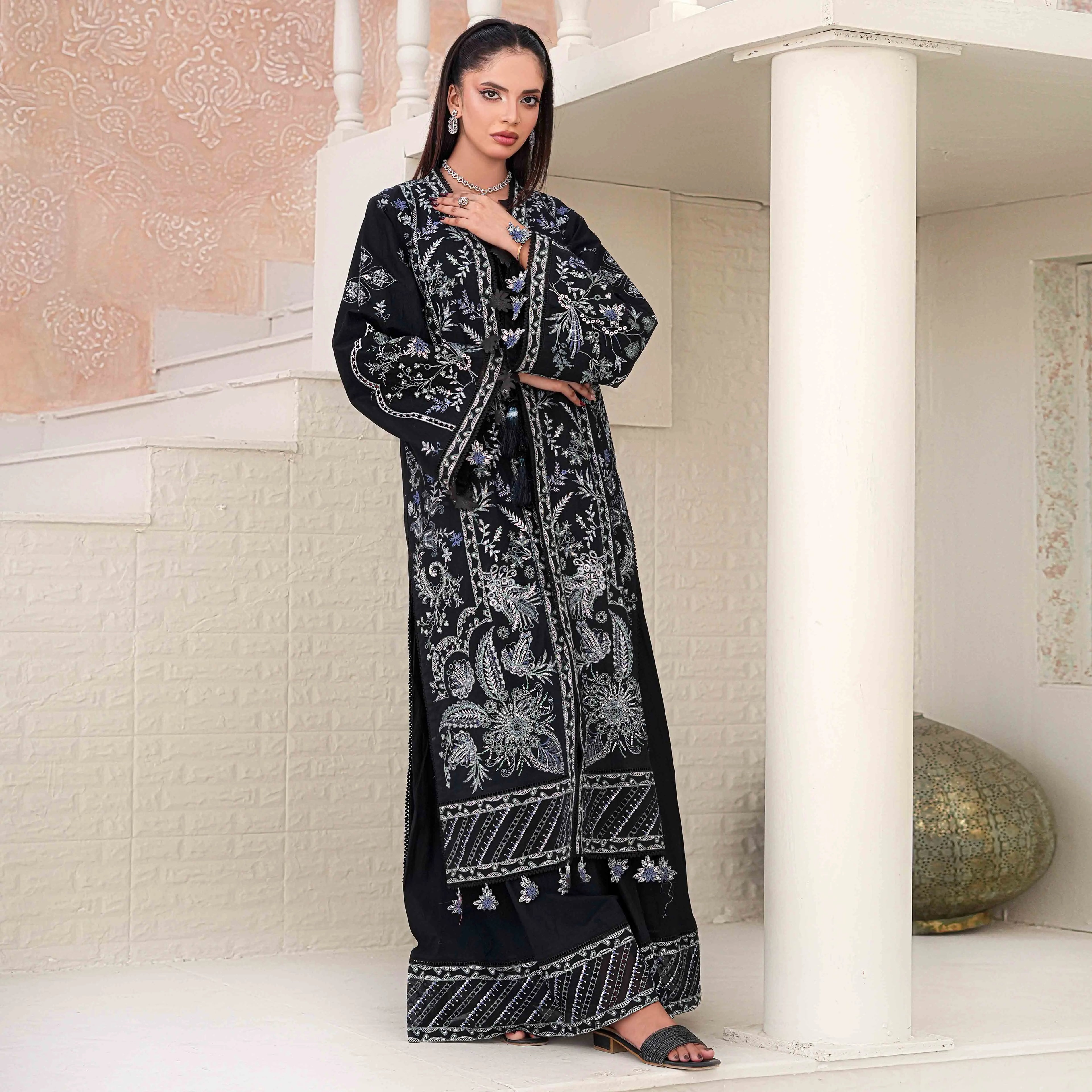 KAHKASHAN | Black & Silver 3-Piece Suit