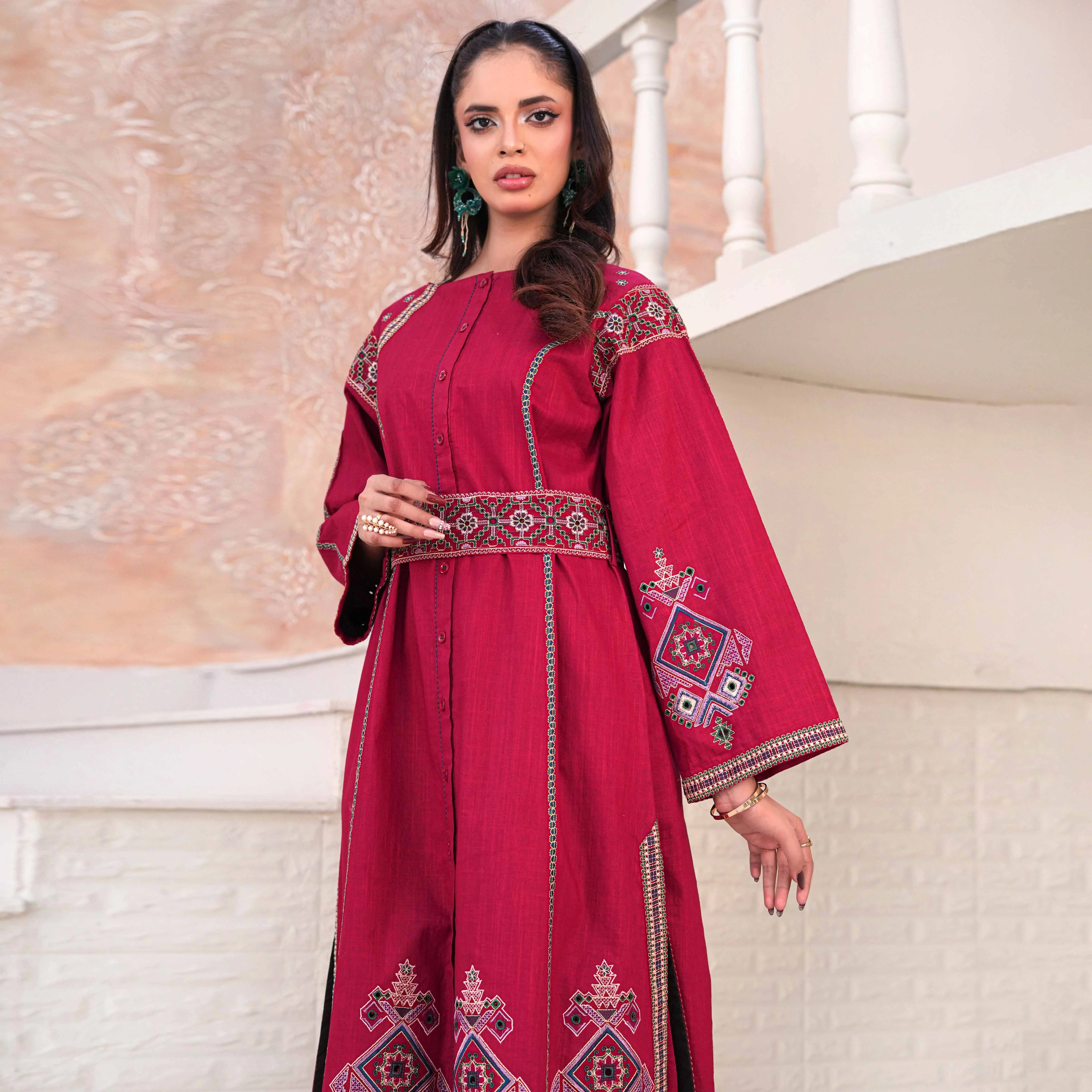 RIVAJ | Deep Maroon Belted 2-Piece Suit