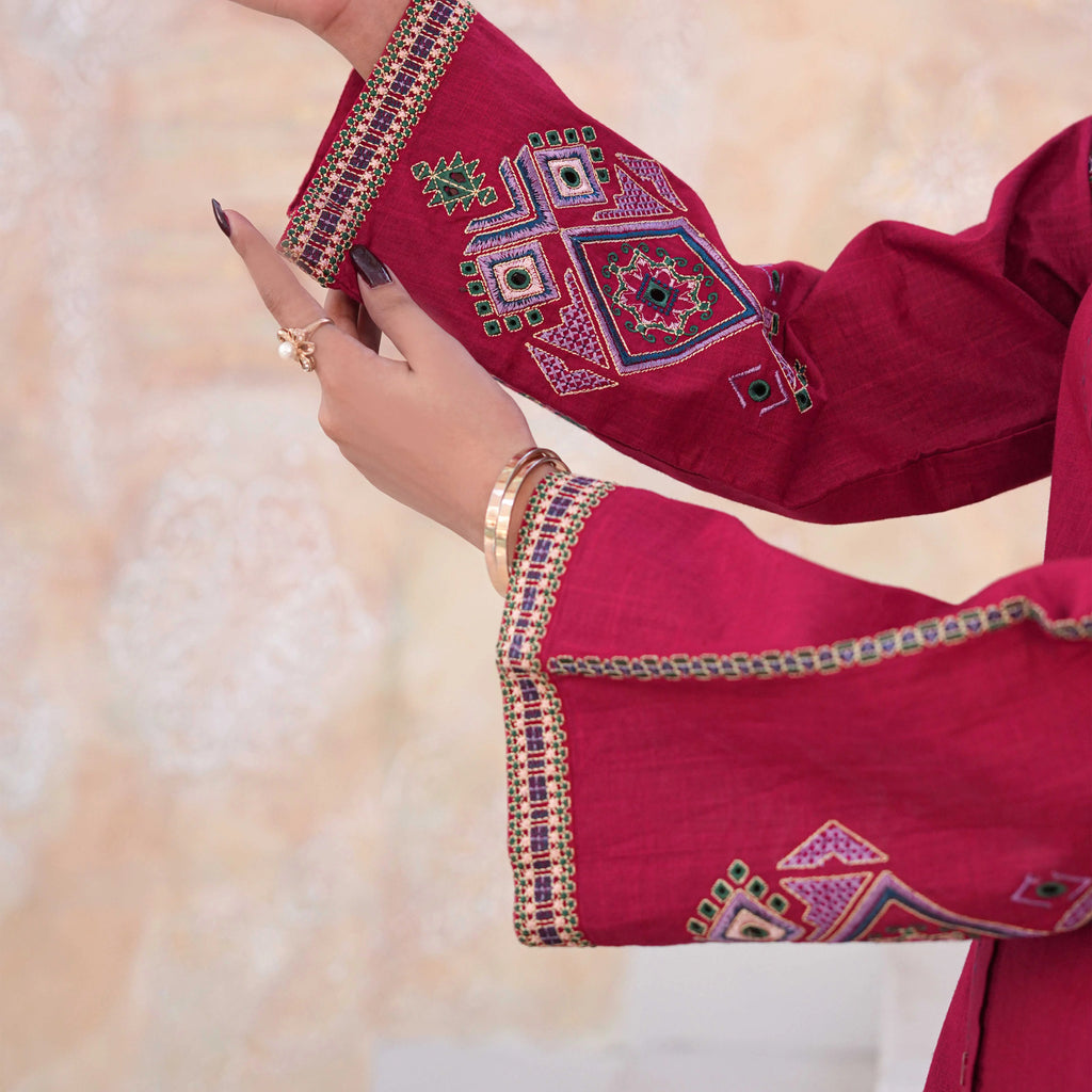 RIVAJ | Deep Maroon Belted 2-Piece Suit