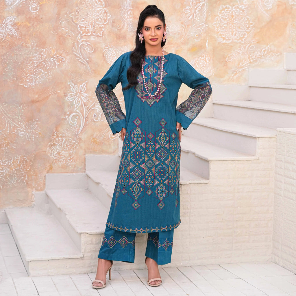 UFAQ | Teal Blue Organza Patch 2-Piece Suit
