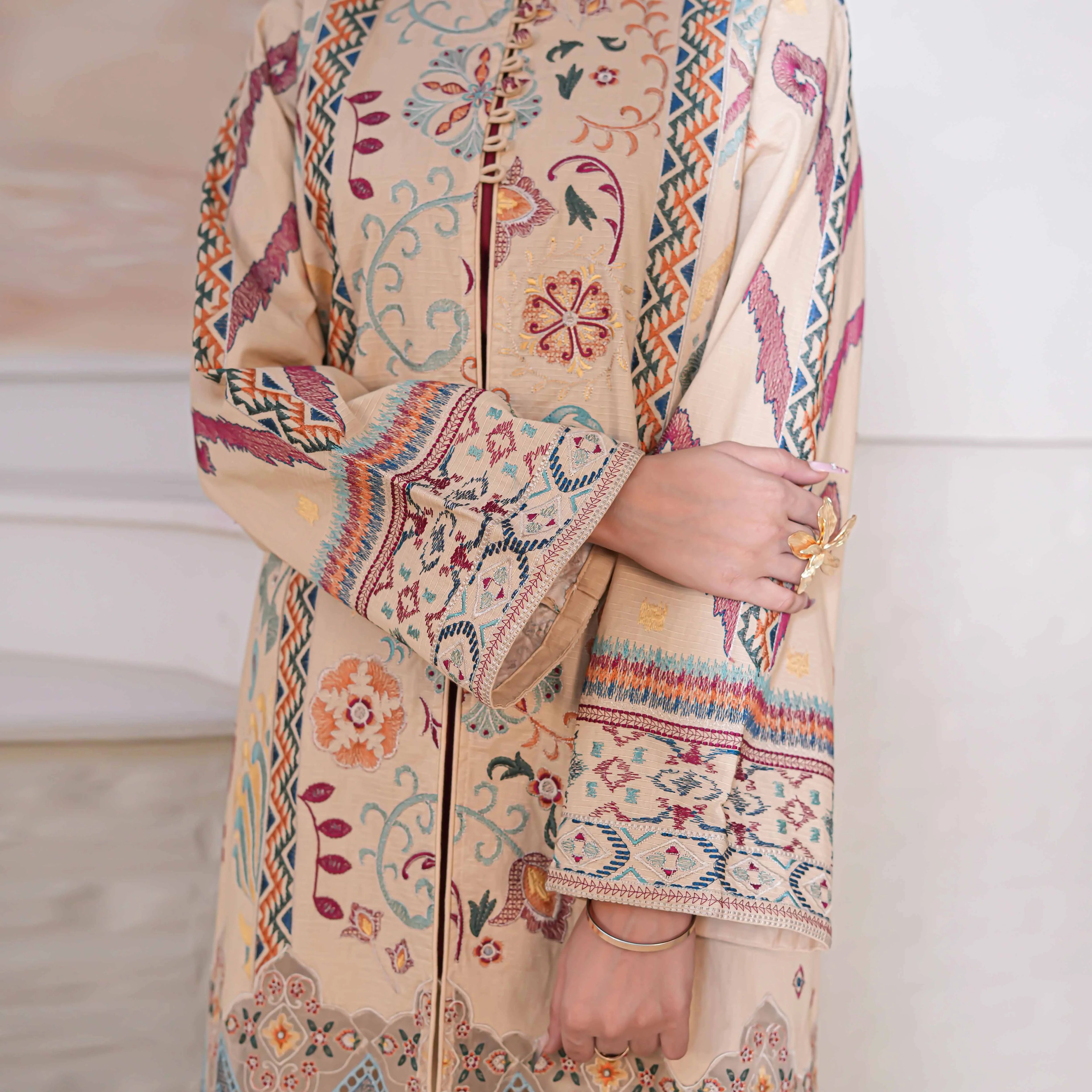 ROOHI | Beige/Sand Printed 2-Piece Suit