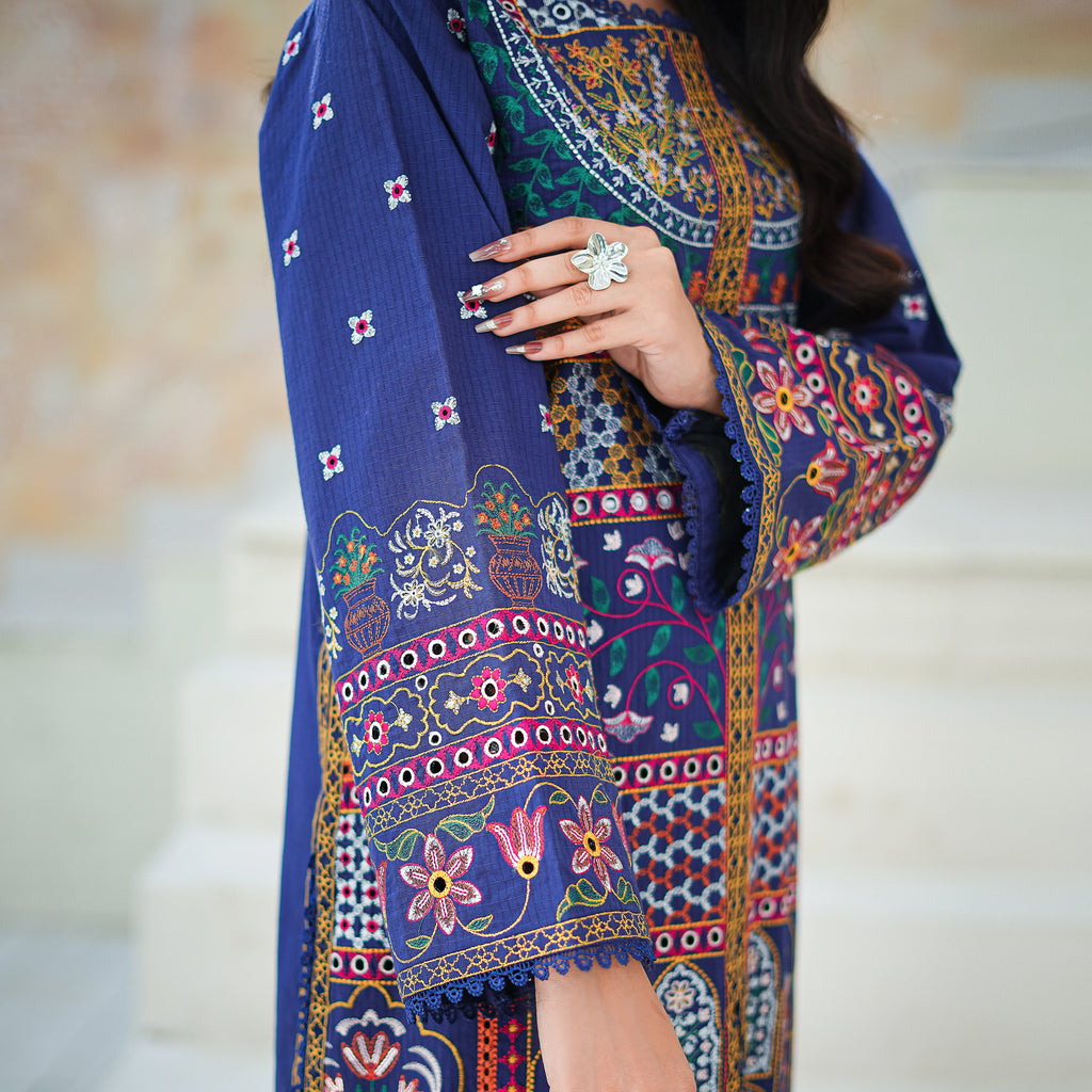 MINA - Navy Blue Geometric 3-Piece Luxury Suit